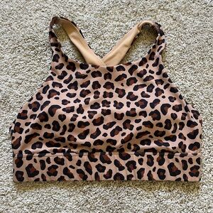 Fabletics Women’s Medium(?) Leopard Print Brown Tan Crossback Sports Bra Padded